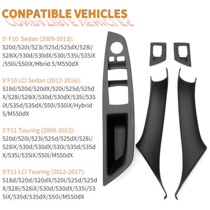 7pcs No-Remove Interior Door Pull Handle Sticky Cover for BMW 5 Series F10/F11 520,523,525,528,530,535 (2010-2016) Fits Driver & Passenger Side Window Switch Armrest Panel (Black) - color: Black