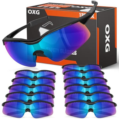 OXG 12 Pack Safety Glasses, ANSI Z87.1 Impact Resistant Anti-Scratch Safety Goggles for Men Women Youth - color: Mirrored