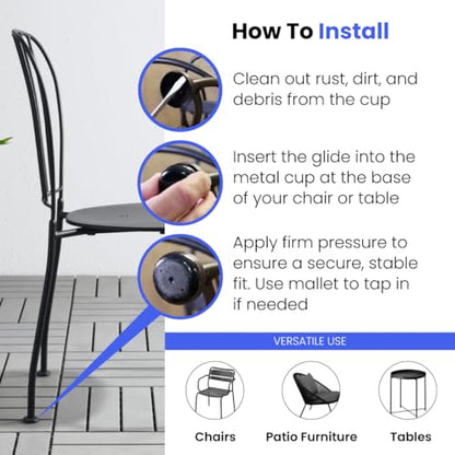 Deluxe Wrought Iron Patio Furniture Feet Glides – Fits 1-1/2" Inside Diameter, Round Plastic Chair Leg Caps, Floor Protector for Chairs, Pack of 25, Black - size: Pack of 25"