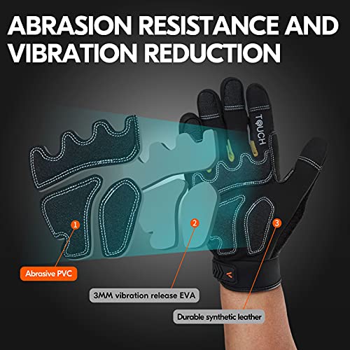 Vgo... 1-Pair Heavy Duty Synthetic Leather Work Gloves, Impact Protection Mechanic Gloves, Rigger Gloves, Vibration Reduction, Touchscreen Capable (Size L, Black, SL8849) - color: Black-regular, size: Large (1 Pair)