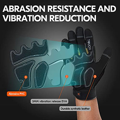 Vgo... 1-Pair Heavy Duty Synthetic Leather Work Gloves, Impact Protection Mechanic Gloves, Rigger Gloves, Vibration Reduction, Touchscreen Capable (Size L, Black, SL8849) - color: Black-regular, size: Large (1 Pair)