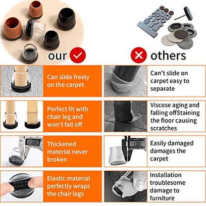 Chair Sliders for Carpeted Floors, 16 Pcs Chair Glides Square Furniture Sliders Carpet, Chair Leg Protectors for Carpet, Furniture Glides Easy, Carpet No Scratches (Fit 0.75-1", Clear) - size: Fit: 0.75"-1"