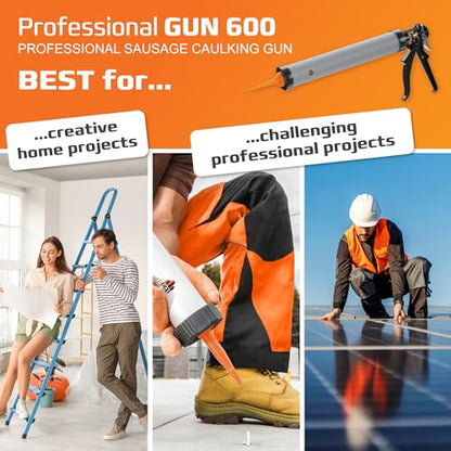 DCP Professional Gun 600 Sausage Caulk Gun 20 oz. - Manual Polyurethane & Silicone Gun for Sausage Sealants - 18:1 Thrust Ratio Application Tool with Comfortable Grip