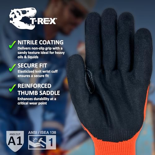 MAGID T-REX Flex Series Sandy Nitrile Coated Knit Impact Gloves, 6 Pairs, 9/Large, TRX400 - size: 9/L, style: 6 Pairs