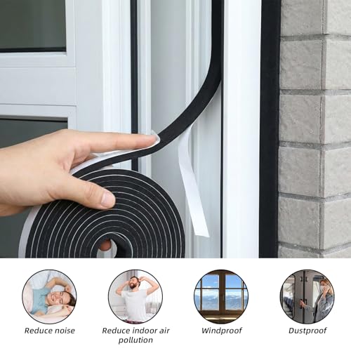 26.24ft Self Adhesive Foam Tape Weatherstrip, 4 roll 0.59inx0.39in x 6.56Ft/Roll, High Density Foam Insulation Strips Seal Weather Stripping Strong Adhesive Door Window Sound Isolation