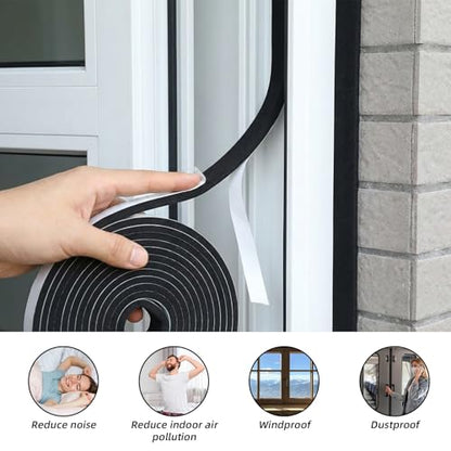 26.24ft Self Adhesive Foam Tape Weatherstrip, 4 roll 0.59inx0.39in x 6.56Ft/Roll, High Density Foam Insulation Strips Seal Weather Stripping Strong Adhesive Door Window Sound Isolation