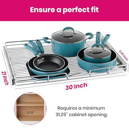 HOLDN’ STORAGE Pull Out Cabinet Organizer, Heavy Duty Caddy w/Lifetime Limited Warranty -30”W x 21”D - Requires At Least 31-1/4” Cabinet Opening, Steel Metal Cabinet Drawers Slide Out, Chrome - size: 30"W x 21"D
