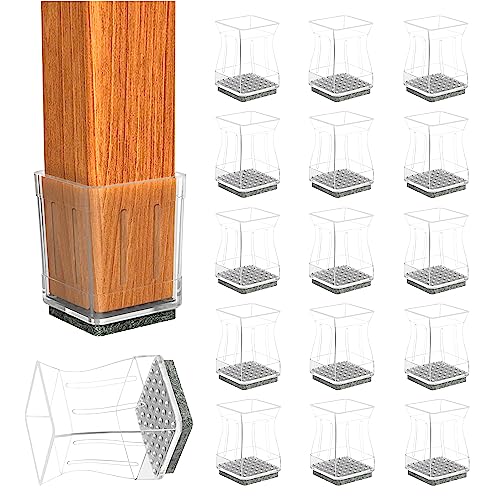 Clear Square Chair Leg Floor Protectors for Hardwood, Furniture Legs Caps, 16Pcs, Fit:2" - 2 1/4". - color: Clear, size: Square XXL(1.89-2.29")