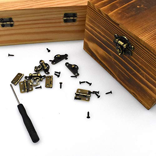 24Pcs Antique Small Box Hinges 12Pcs Antique Latch Hook Hasp Jewelry Box Hinges and Latches for DIY Jewelry Box