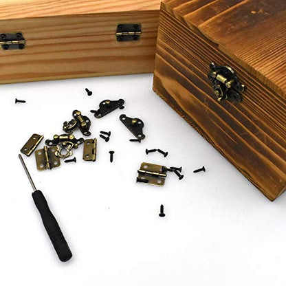 24Pcs Antique Small Box Hinges 12Pcs Antique Latch Hook Hasp Jewelry Box Hinges and Latches for DIY Jewelry Box