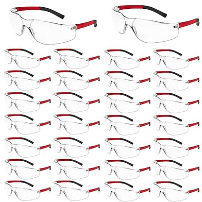 Salfboy Safety Glasses for Men Women ANSI Z87.1 Safety Glasses Bulk Protective Eyewear Scratch-Resistant - color: 30pcs-118-red Leg