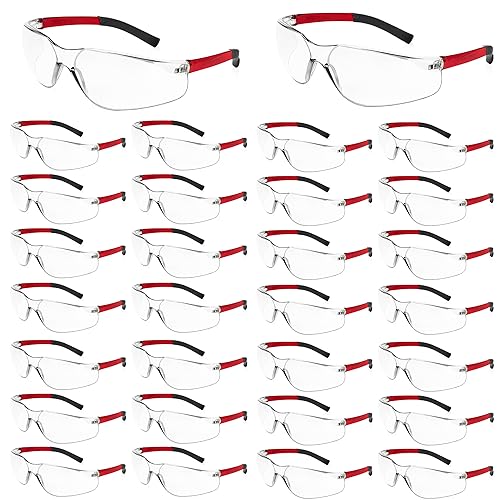 Salfboy Safety Glasses for Men Women ANSI Z87.1 Safety Glasses Bulk Protective Eyewear Scratch-Resistant - color: 30pcs-118-red Leg