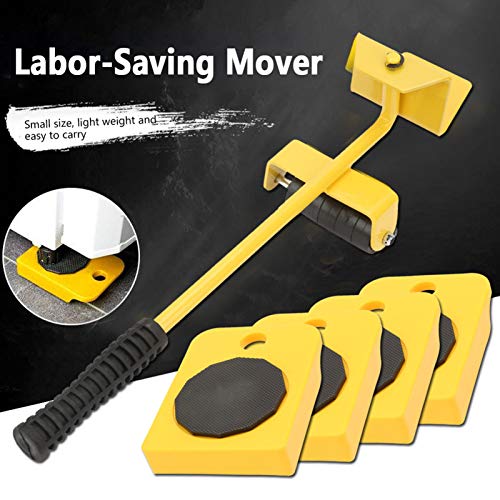 KUIDAMOS Furniture Mover Set, 150KG Capacity Transport Moving Plate, Smooth Scroll Wheel, Rectangular, Yellow, Plastic