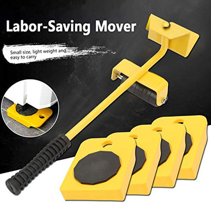 KUIDAMOS Furniture Mover Set, 150KG Capacity Transport Moving Plate, Smooth Scroll Wheel, Rectangular, Yellow, Plastic