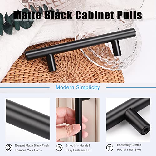 KNOBWELL 6 Pack 3-1/2" Black Kitchen Cabinet Handles, Euro Style Stainless Steel Cabinet Dresser Drawer Handles Matte Black, Overall Length 5-2/5 Inch - color: Black, size: 3 1/2inch(90mm)