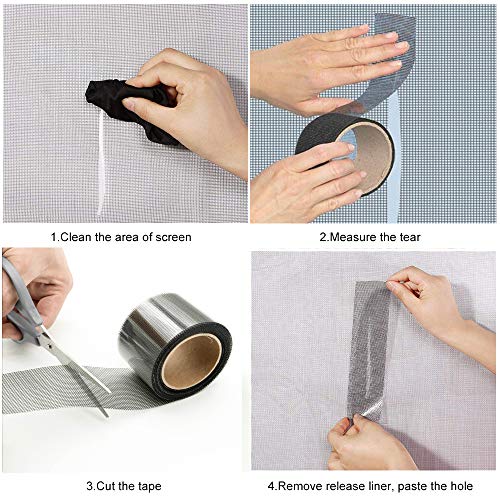 KTOJOY 2"x140" Screen Repair Kit, Door Window Screen Repair Tape Fiberglass Covering Mesh, 3-Layer Strong Adhesive and Waterproof Repair Holes Tears, Black(2" x 11.7FT)