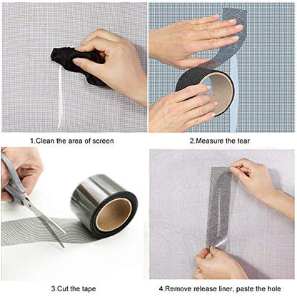KTOJOY 2"x140" Screen Repair Kit, Door Window Screen Repair Tape Fiberglass Covering Mesh, 3-Layer Strong Adhesive and Waterproof Repair Holes Tears, Black(2" x 11.7FT)