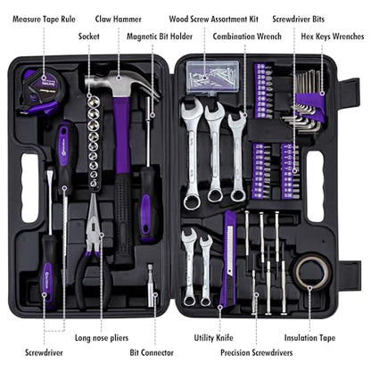 Cartman 148-Piece Automotive and Household Tool Set Perfect for Car Enthusiasts and DIY Home Repairs Purple - color: Purple