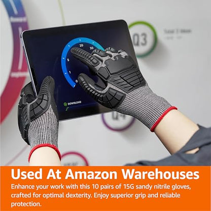 Amazon Basics Impact Protection Work Gloves, Cut Level A2, ANSI Level 4 Abrasion, Touchscreen Compatible, 15G Sandy Nitrile Palm, XX-Small, Black with Red Edge - size: XX-Small