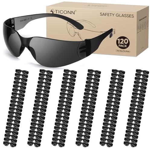 TICONN Clear Safety Glasses for Men and Women, Safety Goggles with Scratch Impact Resistant Meets ANSI Z87.1 Standard - style: 120 Pairs Charcoal