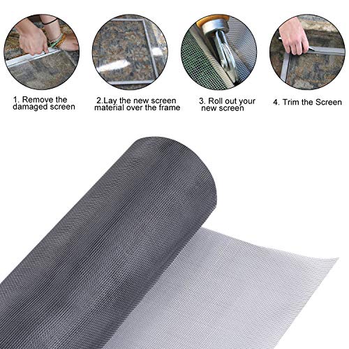 Screen Repair Kit for Windows and Doors 48” x 100" Adjustable Fiberglass Screens with Rolling Tool and Screen Retainer Spline - color: Gray