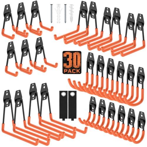 Garage Hooks with Anti-Slip Coating,Heavy Duty Wall Mount Storage Hooks for Hanging Bike,Hose,Ladder,Yard,Garden Tools (30 Pack Orange) - color: 30 Pack Orange