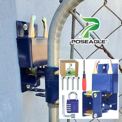 Blue S16100100 Two Way Lockable Gate Latch with Hardware, 4-Digit Combination Lock, L Hex Socket Wrench and a 2 inch Philip Screwdriver for Metal Gates with 1-5/8" to 2" Diameter Round Tubes - color: A03 1xLockable Gate Latch for 1-5/8" to 2" Tubes