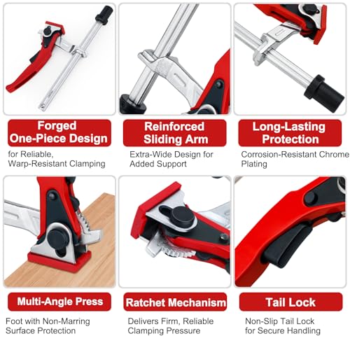 Bench Dog Clamp for Woodworking 3/4" Dog Hole, 2 Pack Quick-Ratchet Bench Clamps with 19mm Non-Slip Bench Dogs, Heavy-Duty Chrome Vanadium, Compatible with MFT Tables and Workbenches - color: Dark Red 6pcs