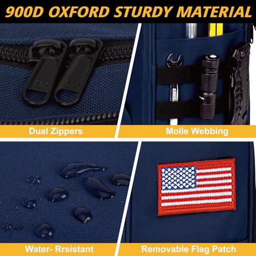 Tactical Tool Bag for Men,Wide Mouth Tool Pouch with Water-Resistant, Multi-purpose Range Bags with Zipper Handle,Heavy Duty Small Tool box organizer for Repairman, Carpenters, Handyman - color: Blue