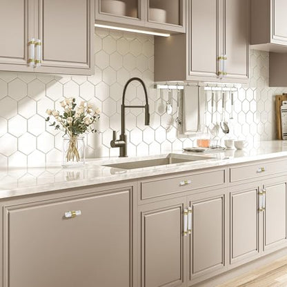 Clear Glass Crystal Gold Drawer Pulls 3 Inch, Brushed Brass Cabinet Pulls Drawer Handles (76mm, 10 Pack) - color: Brushed Gold, size: Hole Center : 3 Inch (76mm), style: 10 Pack