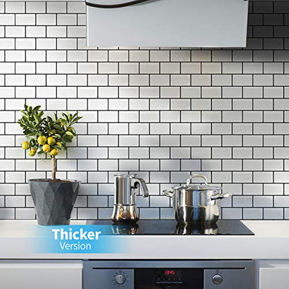 Art3d Peel and Stick Backsplash for Kitchen White Subway (10 Tiles, Thicker Design) - color: White With Black Grout