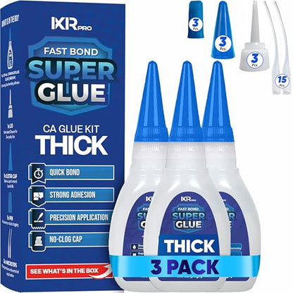 CA Glue Thick Viscosity Kit (3x1.75 oz.) Cyanoacrylate Glue, Heavy-Duty Super Glue for Gap-Filling, Wood, Metal, Plastic, Furniture Repair, High-Strength Adhesive for Vertical and Overhead Surfaces - size: 3 Pack, style: Thick CA Glue
