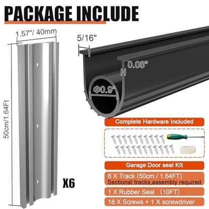 Garage Door Seals Bottom Rubber – 10FT EPDM Weatherproof Seal with Pre-Drilled Aluminum Track Retainer Kit, Fits 8-20FT Doors, Rodent Proof, Noise Reducing (1.57" Width, Black) - size: With Aluminum Track - 10 Ft