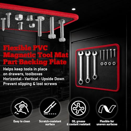 Qidejoy Flexible Magnetic Tool Mat Set, Heavy-Duty Magnetic Tool Tray with PVC Coating, Non-Slip Magnetic Holder for Garage, Auto Repair & Workshop Organization (1)