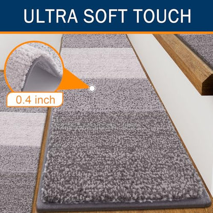 OLANLY Stair Treads Non Slip 15PCS, 8" x 30" Indoor Stair Runners for Wooden Steps, Edging Stair Rugs with Reusable Peel and Stick Adhesive for Kids Elders and Pets, Light Grey - color: Light Grey