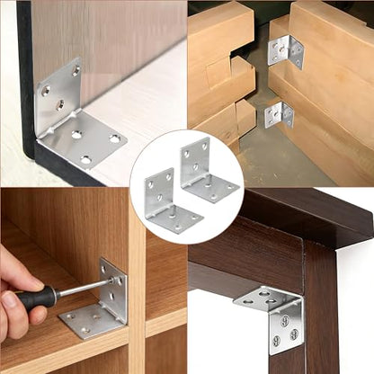 30 Pack Angle Brackets, 2" x 2" Silver Heavy Duty Stainless Steel Corner Brace, L Shaped Shelf Bracket 90 Degree Corner Bracket for Wood Furniture Cabinets Shelves - size: 2"x2"(silver)