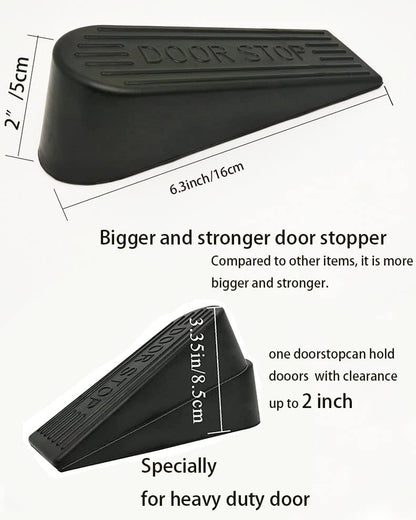 Large Rubber Door Stopper 2 Packs Heavy Duty Wedge Sturdy and Stackable Door Stop, Fit for Gaps up to 2.0 Inches ，Non-Scratching Doorstops Special for Home Office School Heavy Door (Black)