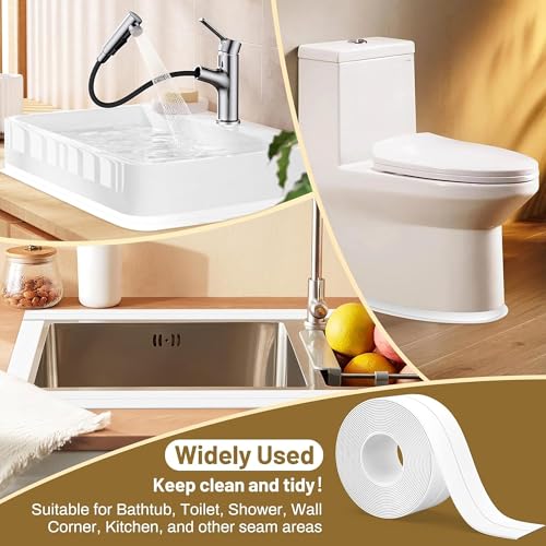 1 Roll Caulk Tape Self Adhesive Waterproof, Transparent Kitchen and Wall Sealing Tape, Bathroom Sealant Strip for Toilet, Bath Tub, Sink, Shower (White,1.5" x10.5Ft) - color: White