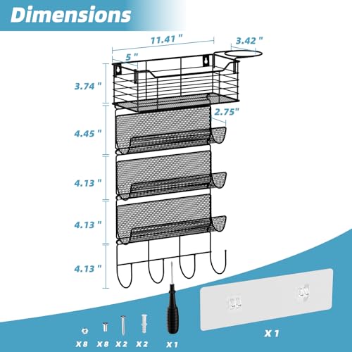 VITVITI Metal Hair Tool Organizer Wall Mount, Hair Dryer Holder with 4 Tier Shelf Basket Hooks, Bathroom Styling Tool Organizer for Curling Iron/Blow Dryer/Straightener, Matte Black - color: 5 Tiers Black