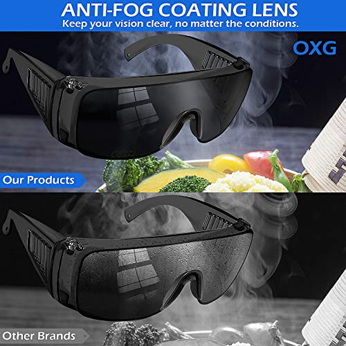 OXG Safety Glasses Over Eyeglasses Anti-Fog, ANSI Z87.1 Safety Goggles Eye Protection Glasses for Men and Women - color: Black-6 Pack