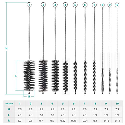 CiaraQ Bottle Cleaning Brushes, 8 Inch Nylon Tube Brush Set, Cleaner for Narrow Neck Bottles Cups with Hook, Set of 10pcs - color: Black, size: 8.0 Inch (10pcs)