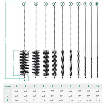 CiaraQ Bottle Cleaning Brushes, 8 Inch Nylon Tube Brush Set, Cleaner for Narrow Neck Bottles Cups with Hook, Set of 10pcs - color: Black, size: 8.0 Inch (10pcs)