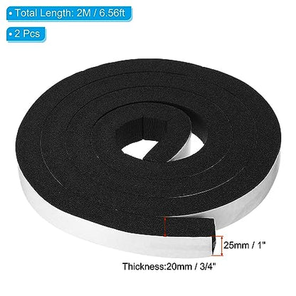 PATIKIL Foam Weather Stripping for Doors, 2 Rolls 1" W x 3/4" T Foam Seal Tape Adhesive Insulation Strip for Door Window Air Conditioning, Black(13 Ft Total Length in 2 Rolls) - size: 1" W x 3/4" T