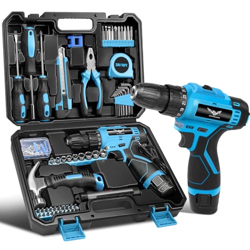 JENABOM Tool Set - 12V Cordless Drill Kit, 146 Piece Home Tool Set With Power Drill, Tool Kits for Men & Women, Perfect for Homeowner, Diyer, Handyman - color: Blue