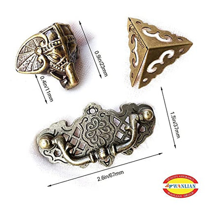 Jewelry Box Antique Lock Latch Hasp Hinges Handle Box Corner Protectors Kit for DIY Jewelry Box Bronze, Box not Included