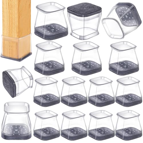 16 Pcs Chair Leg Floor Protectors Square for Hardwood Floors - Silicone Felt Furniture Pads - Chair Leg Caps - Clear Rubber Chair Sliders - L(Fit:1"-1.5") - size: Square-large