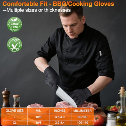 ANBOSON BBQ Gloves for Cooking Baking Grilling, 100 Count Disposable Nitrile Gloves and 4 Count Cotton Glove Liners Washable (10mil Nitrile, X-Large) - size: X-Large, style: 10mil Nitrile