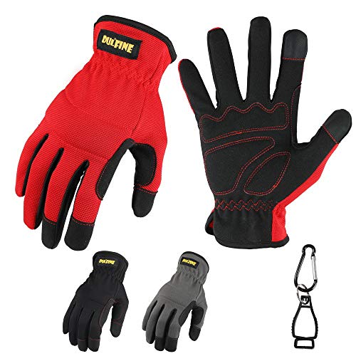 DULFINE High Performance Work Gloves For Men(3 Pairs Pack), High Dexterity Touch Screen For Multipurpose,Excellent Grip (Large) - color: Red, size: Large