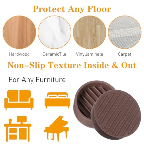 8 Pack Round Rubber Furniture Caster Cups, Non Slip Furniture Pads 1.5 x 1.5 Furnitures Gripper Rubber Furnitures Feet Anti Slide Floor Protector for Bed Couch Table Chair Stoppers - color: Brown