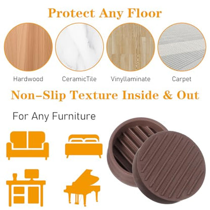 8 Pack Round Rubber Furniture Caster Cups, Non Slip Furniture Pads 1.5 x 1.5 Furnitures Gripper Rubber Furnitures Feet Anti Slide Floor Protector for Bed Couch Table Chair Stoppers - color: Brown